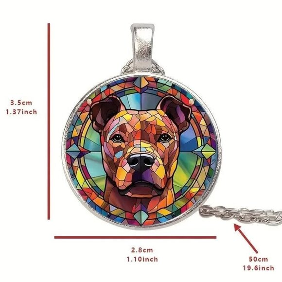 Silver PIT BULL DOG Glass Cabochon Pendant Necklace - Picture 2 of 3